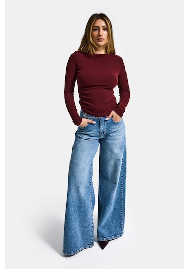 Itsbasic Kadın Bordo W5 %100 Pamuk Asimetrik Kesim Esnek Bluz Body