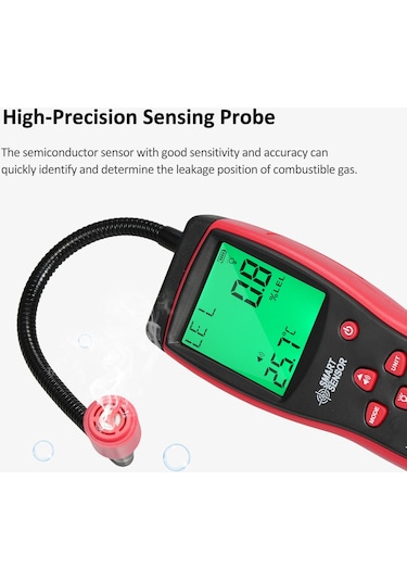 Smart Sensor Akıllı Sensör Portatif Yanıcı Gazlar Kaçak Dedektörü Siyah Kırmızı