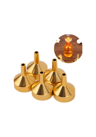 Moveevo Altın Renkli Mini Alüminyum Huni Parfüm, Tonik, Yağ Ve Sıvı Döküm Aracı 5 Adet Opp Paketli 18x25mm Boyut Diğer