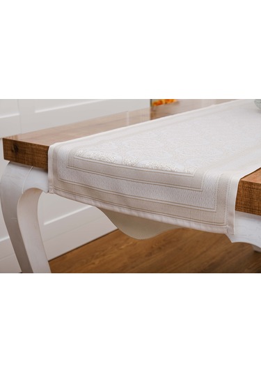 Finezza Roma Jakar Polyester Kumaş Bej Runner 45x150 cm - 1415