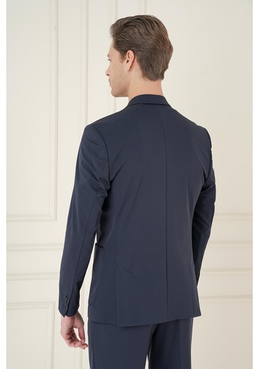 Slim Fit Mono Yaka Çift Yırtmaç Torba Cep Casual Lacivert Ceket C 697 Lacivert