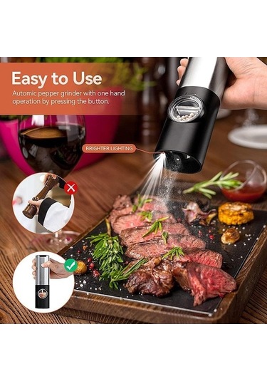 Createtech Usb-c Şarjlı Otomatik Tuz & Karabiber Öğütücü, Baharat Değirmeni 52944521 Gümüş