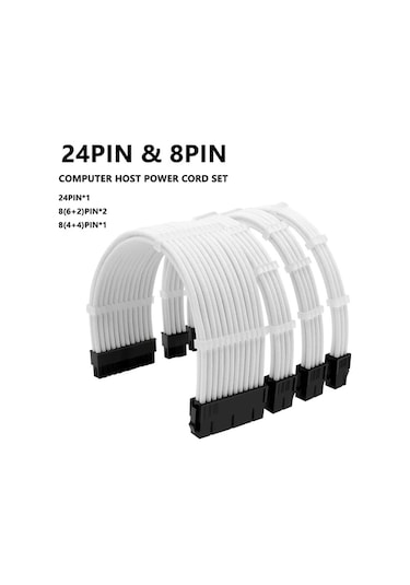 Xuweiwei Beyaz Tel Tarakli Psu Kablo Uzatma Seti 1x24 Pin 1x8 Pin 2x8 Pin Pcıe Atx Guc Kaynagi