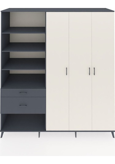Kronos Dolap 16 Raflı 2 Çekmeceli 3 Kapaklı 220x59x243 Antrasit-aytaşı/antrasit Aytası/antrasıt