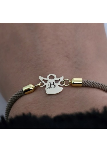 Archin B Harfine Özel 14 Ayar Altın Plakalı Mevlana Figürlü Kahverengi Örgülü Hediye Bileklik-335harf Altın