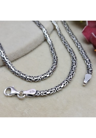 925 Ayar Gümüş Yassı Balık Sırtı Kral Zincir Kolye 4 Mm