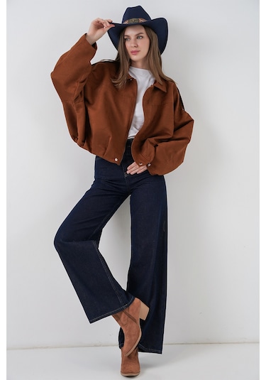 Kadın Oversize Süet Ceket 1055 - Y.kiremit Kiremit