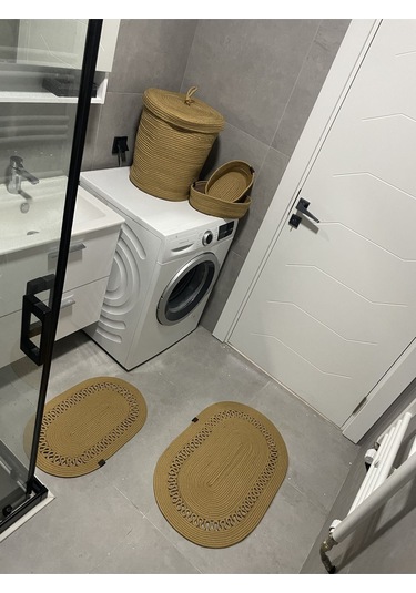 Banyo Takımı Çamaşır Sepeti Banyo Organizer Sepet Paspas Klozet Önü Paspas 5 Li Banyo Seti Kahverengi