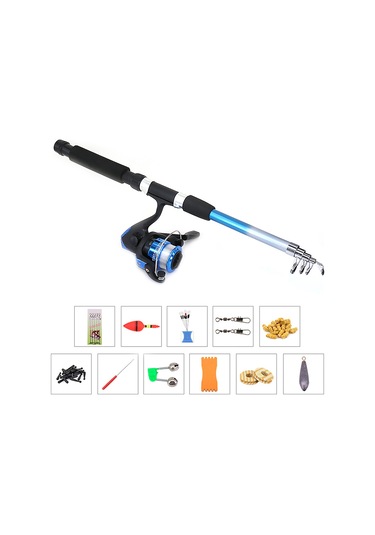 Shineyee Mavi Plastik Bobinli Spinning Makine Seti - 40-180cm Uzunluk Seçenekli Başlangıçcı İçin Olta Takımı Tüm Ekipmanlar Dahil