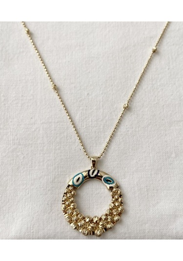 Bydevli İtalyan Dorika Toplu Gözlü Altın Kolye-bbyd193