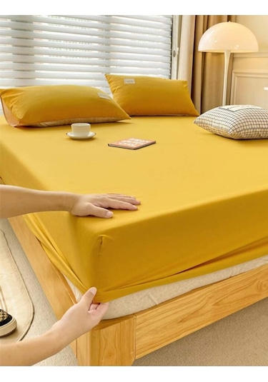 Totem Ranforce Yastık Kılıflı Lastikli Çarşaf Takımı 180 X 200 Battal Boy Sarı