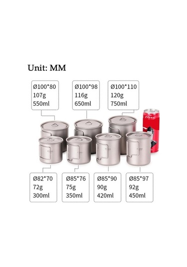 Pazly Titanyum Kamp Bardağı Seti 2 Adet - 350ml Ve 750ml - Hafif Ve Dayanıklı - Su Kupası - Katlanabilir Saplı Çok Renkli