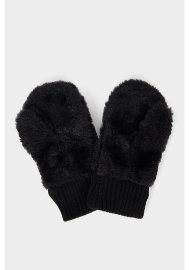 Defacto Kız Çocuk Suni Kürk Eldiven F5146a825wnbk27 Siyah