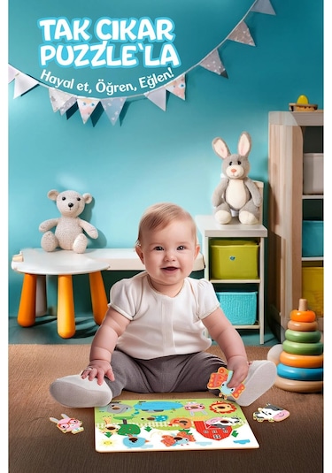 Eğitici Tak-çıkar Puzzle Seti Hayvanlar + Meyve Sebze 2 Li Set 3+