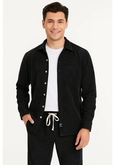 Erkek Kadife Oversize Takım - Gömlek Ve Pantolon İkili Set Füme Corduroy Şıklığı, Rahat Ve Zarif Duruş Yumuşak Dokulu Kadife Kumaş, Düğmeli Gömlek Üst Ve Lastikli Pantolon Alt Parça İle Gün Boyu Konfor- Siyah Çok Renkli Erkek Kadife Oversize Takım - Gömlek Ve Pantolon İkili Set Füme Corduroy Şıklığı, Rahat Ve Zarif Duruş Yumuşak Dokulu Kadife Kumaş, Düğmeli Gömlek Üst Ve Lastikli Pantolon Alt Parça İle Gün Boyu Konfor- Siyah Çok Renkli