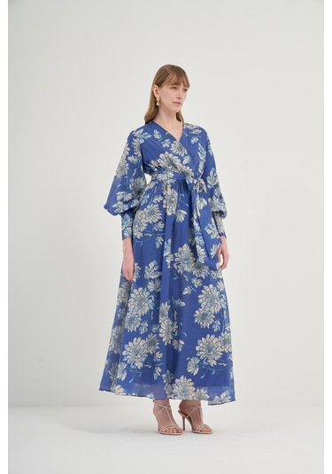 Ftz Kadın Tansel Desenli Elbise İndigo 31057 Indigo