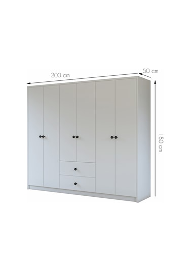 Metalia Gm 069 Delüx 6 Kapı 2 Çekmeceli Düğme Kulplu Gardırop