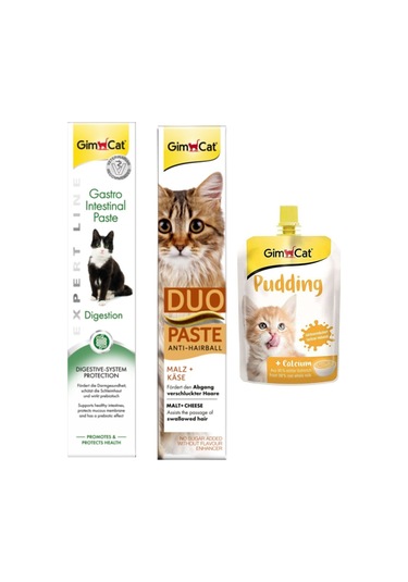 Gimcat Gastro Paste 50 G + Gimcat Duo Paste Peynirli Malt Kedi Macunu + Gimcat Pudding