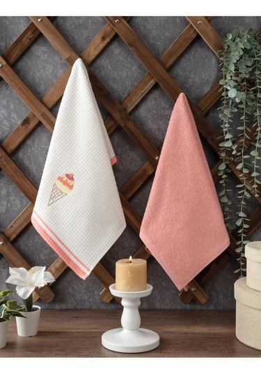 2 Li Mutfak Havlusu Kırmızı Renk Kiraz Nakışlı Kırmızı