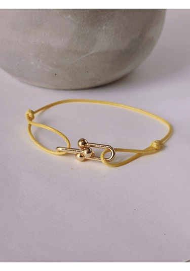 Tiffany Model Deri İpli El Yapımı Gold Sarı Renkli Bileklik Sarı