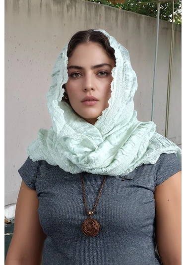 Rosehan Collection El Dokuması Haki İpek Şal - Gofreli - Ödemiş İpeği