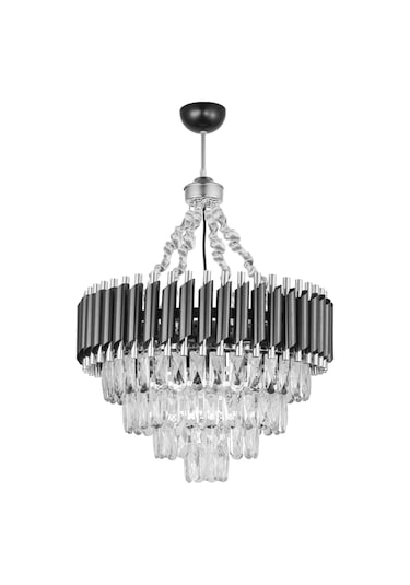Palmira 55'lik Prizma Kesim Kristal Taşlı Lüks Avize - Siyah-krom Siyah-Krom