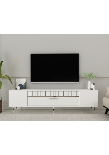 Bakü Tv Sehpası Tv Ünitesi Beyaz Gümüş