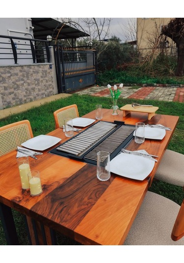 Çift Izgaralı Ceviz Mangallı Masa Ahşap
