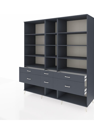 Kronos Dolap 12 Raflı 6 Çekmeceli 220x59x243 Antrasit-antrasit/antrasit Antrasıt/antrasıt