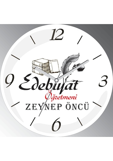 Kişiye Özel Edebiyat Öğretmeni Bombeli Cam Sessiz Duvar Saati Çok Renkli