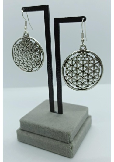 Yaşam Çiçeği Şekilli Kadın Küpe Çift Adet Gümüş Kaplama El Yapımı Kadın Küpe Gümüş