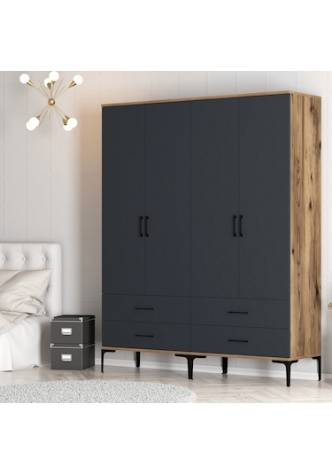 Variant Kumsal 4 Kapılı Tt Gardrop - Ceviz / Antrasit