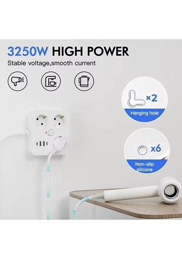 Aşırı Yük Koruyucu Avrupa Soket Kartı Tip-c Usb 2 M Uzatma Kablosu Emniyet Anahtarı İle 0.12 M