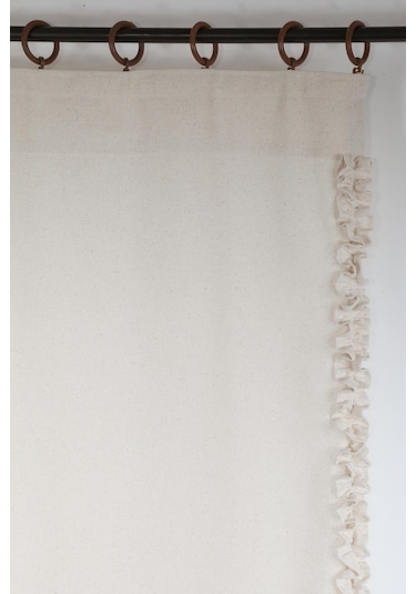 Naturel Perde Bohem Çift Kanat Büzgü Bantlı Krem