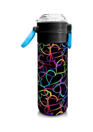 Coral High 500 Ml Pipetli Ve Direkt İçim Çelik Termos/matara - Kız Çocuk - Çok Renkli Kalp Desenli Çok Renkli