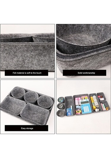 Dancemonkey Cbtx 8'li Çekmece Organizatörü, Keçe Saklama Kutuları - Açık Gri Ahşap