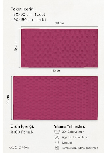 Banyo Havlu Seti %100 Pamuk 2 Parça 50 90 + 90 150 Cm Soft Comfort Vişne