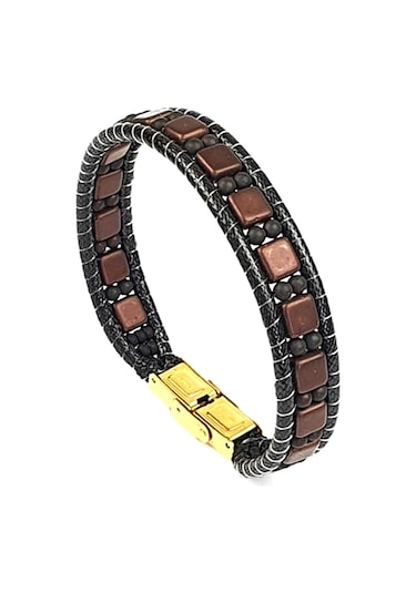 Hematit Ve Mat Oniks Taşlı Tasarım El Işi Doğal Taş  Bileklik