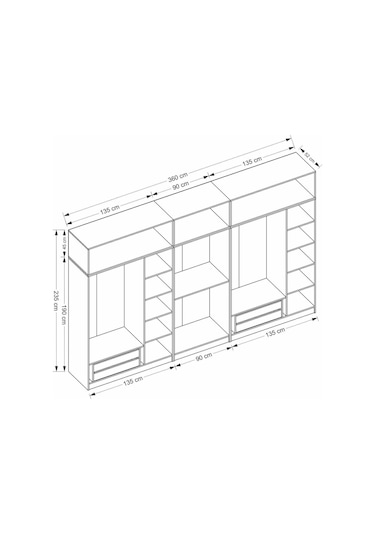 Minar Kale 8 Kapaklı 4 Aynalı 4 Ç Dolap Ve Yüklük Beyaz Antrasit 255cm