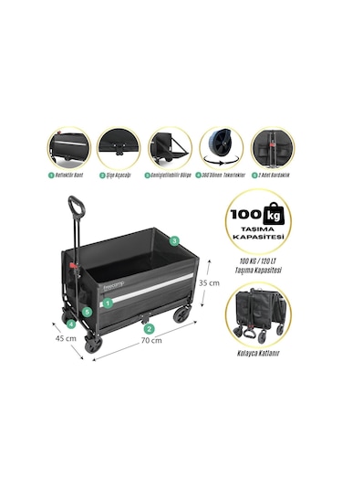 Freecamp Nest 250 Katlanır Wagon Araba Kap Arabası Siyah