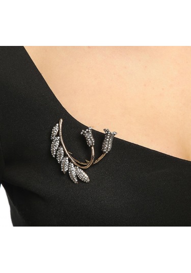 Çift Lale Elmas Montür Yaka İğnesi Broş