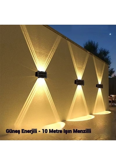 Opulentliving Çift Taraflı Güneş Solar 2 Lambalı Bahçe Duvar Rgb Aydınlatması Su Geçirmez 4 İşın Altın Altın
