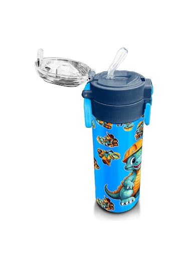Coral High Kids Mavi Dinozor Desenli Pipetli Ve Direkt İçim Çelik Termos 500 Ml 31799 Yeşil