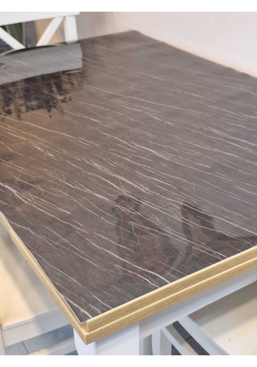 Kalın Pvc Masa Koruyucu 1.2 Mm Mika Örtü, 80 Cm En, Mermer Desen 32pvc-mrm6 Siyah
