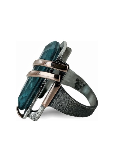 Doğal Mavi Topaz El Üretim Özel Kalite 925 Gümüş Yüzük