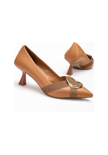Kadın Topuklu Ayakkabı Camel Halka Tokalı Kadeh Topuklu-3587 Camel