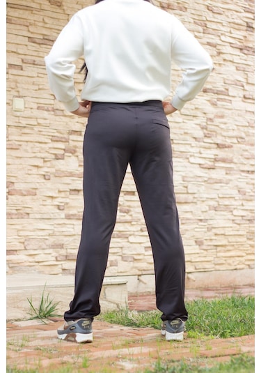 Kadın Siyah Şeritli Basic Esnek Rahat Kalıp Cepli İnce Eşofman Altı 21KESAAKT2