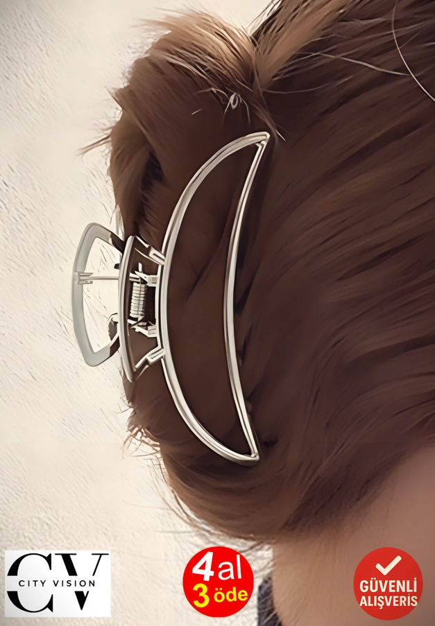 Gümüş Renk Eliptik Metal Mandal Saç Tokası 11 Cm Büyük Boy - Dayanıklı Ve Şık Gümüş