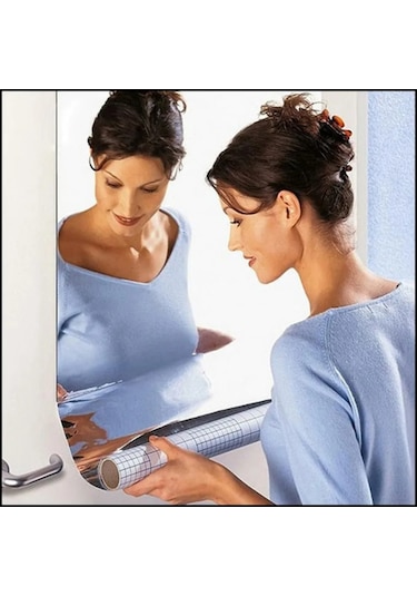 Youmex Banyo İçin Pet Malzeme Suya Yağa Dayanıklı 50x100 Cm Otomatik Yapışkan Duvar Ayna Dekoratif Arka Plan Gümüş