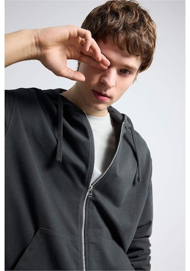 Defacto %100 Pamuk Fermuarlı Sweatshirt F9812ax26spar221 Antrasit-ar221